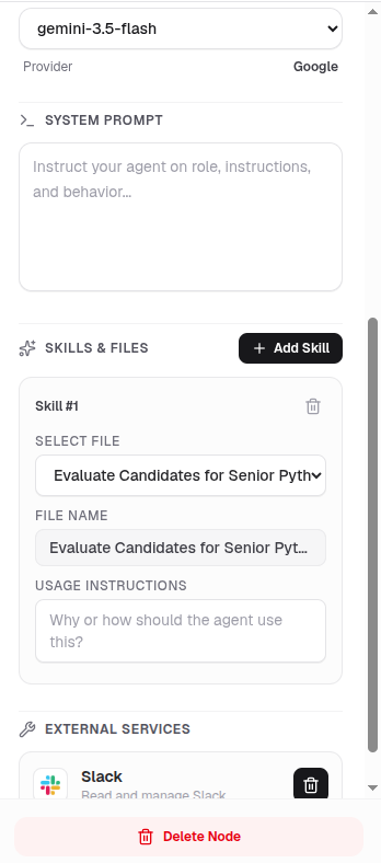 Agent Node Inspector Panel