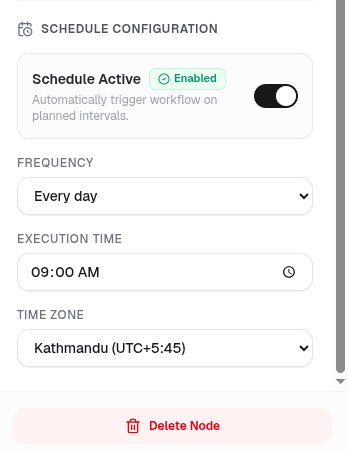 Schedule Trigger Node Inspector Panel