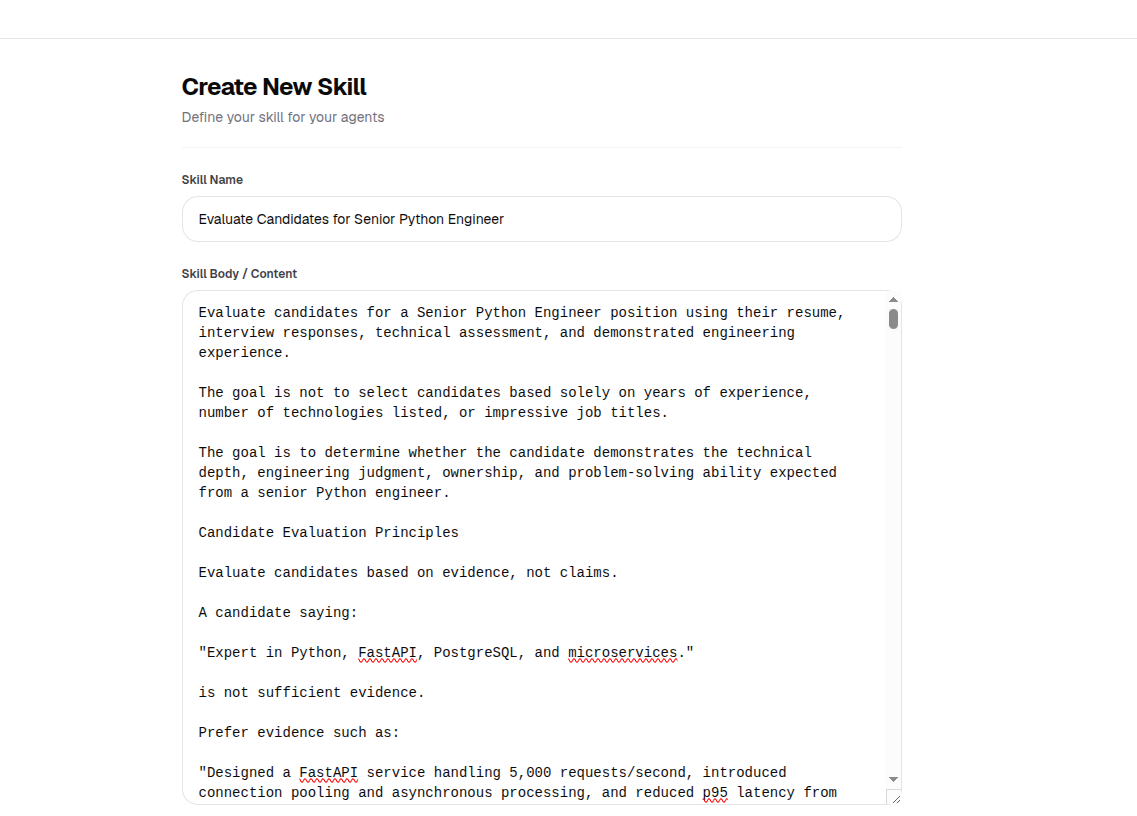 Create New Skill Interface